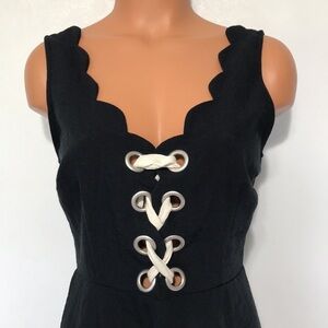 Farrow Scalloped Neckline Lace Up Front Mini Dress Black Size Medium